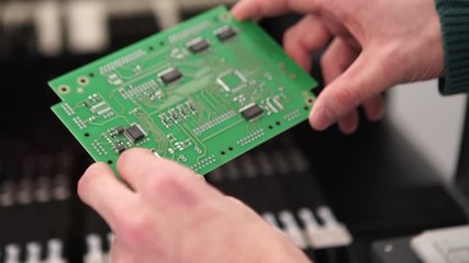 Poster - Close-up of electronic circuit board with processor. Hi tech computer chip close up