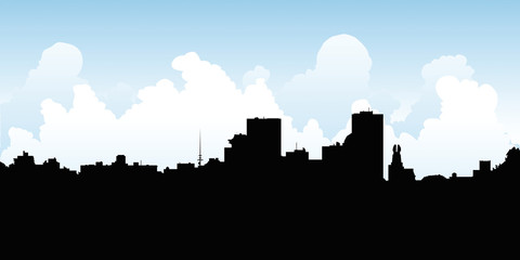 Skyline silhouette vector illustration of the downtown of the city of Rochester, New York, USA.