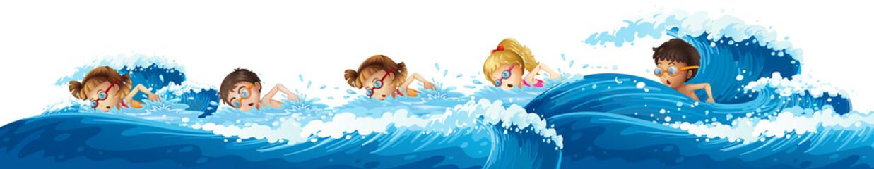 Wall Mural - Children swimming in the ocean