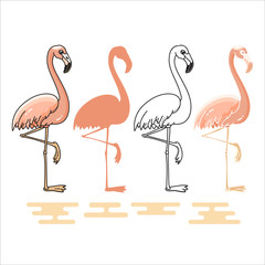 Vector illustration of Flamingo silhouettes set.