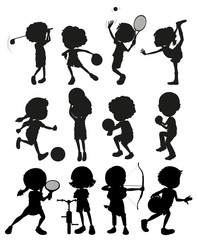 Poster - Silhouette kids playing different sports