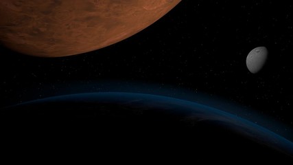 Wall Mural - cinematic depiction of three planetary bodies in deep space.