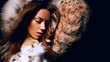 © EkaterinaJurkova - Luxury girl with long brown hair in a fur coat. The Snow Queen. Cold girl. Lynx, fur, fashion, beauty. Wind, dark background. Fur Saloon, north.