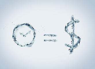 Wall Mural - A business concept representing the saying that time is money. All elements made of water.