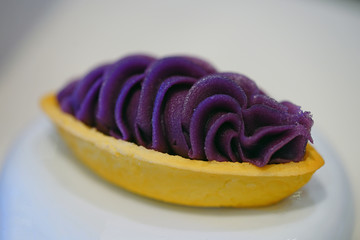 A Benimo purple sweet potato tart in Okinawa, Japan 