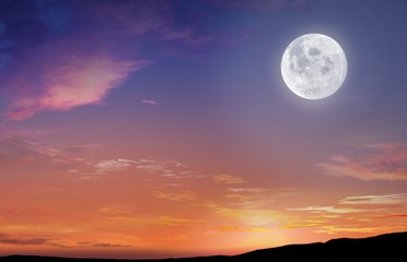 Wall Mural - red sunset and moon . glowing sunset and full moon . dramatic nature background .religion background