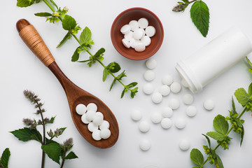 Organic medical pills with herbal plant