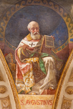 TURIN, ITALY - MARCH 15, 2017:  The Fresco Of St. Augustine Doctor Of The Church In Cupola Of Church Basilica Maria Ausiliatrice By Giuseppe Rollini (1889 - 1891).