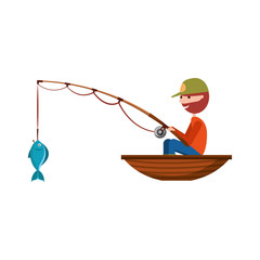 Sticker - fisherman fishing in the boat avatar character vector illustration design