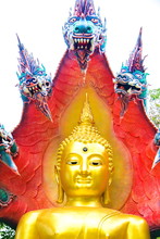 The Beautiful  Buddha With King Naga Mujarin At Wat Burapha,Ubonratchathani Province,Thailand.