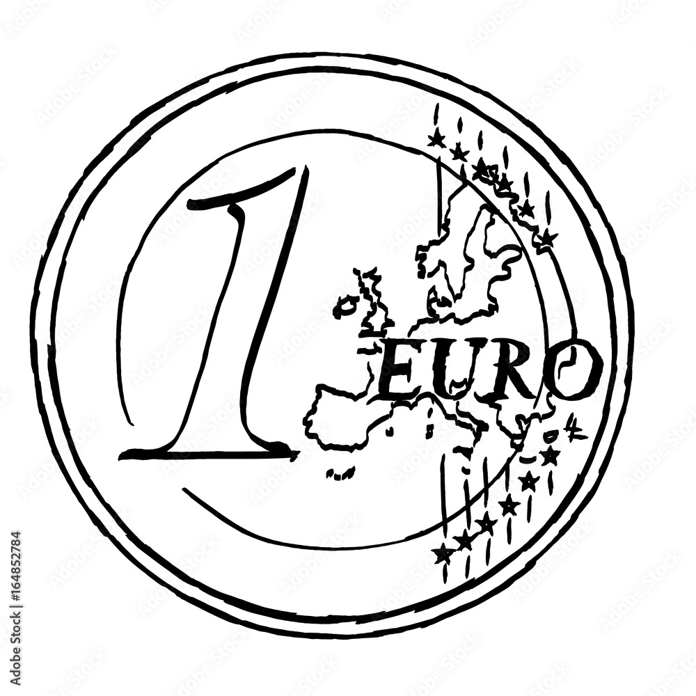 1 Euro Münze zeichnung Stock Illustration | Adobe Stock, image size:1000x1000
