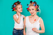 © nazarovsergey - Funny family Mother and her child daughter girl with a paper accessories.