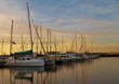 Sailbooats in a harbor in Bradenton, Florida at sunset