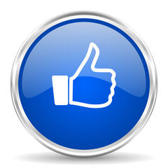 Poster - like blue glossy vector icon. chrome border round web button. silver metallic pushbutton.