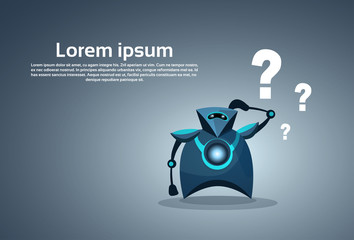 Poster - Modern Robot Thinking Question Artificial Intelligence Concept Vector Illustration