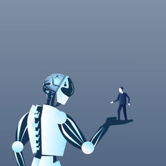 Poster - robot holding human on palm modern artificial and people intelligence futuristic mechanism technolog