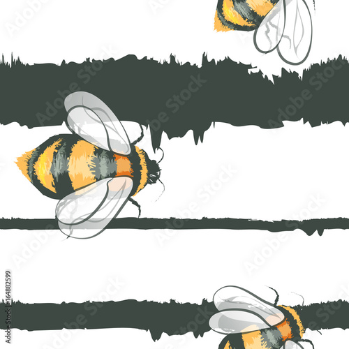Cotton fabric Realistic vector bee (bumble bee)