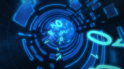 Poster - seamlessly looping animation of a binary internet tunnel. 3d illustration