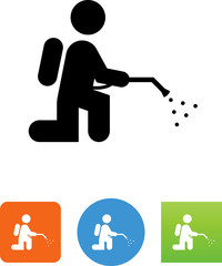 Poster - bug exterminator kneeling and spraying icon - illustration