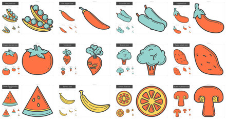 Canvas Print - Healthy food line icon set.