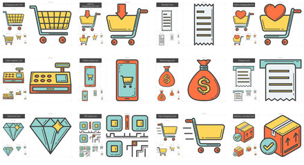 Canvas Print - Shopping line icon set.