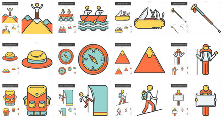 Sticker - Travel and holiday line icon set.