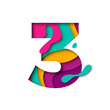 © Ron Dale - Paper cut number Three 3 letter. Realistic 3D multi layers papercut effect