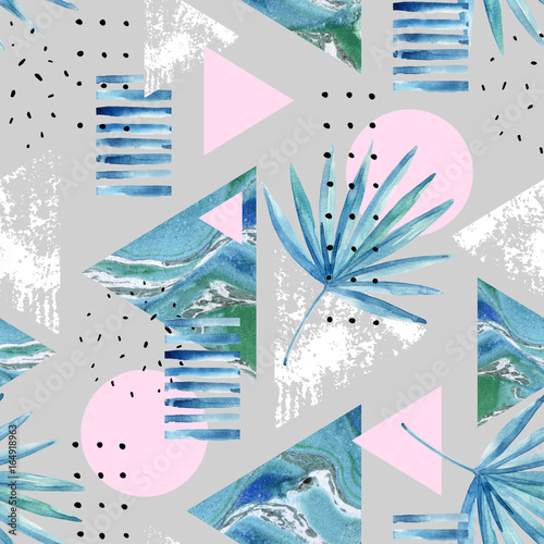Naklejka - mata magnetyczna na lodówkę Abstract summer geometric background with exotic leaves