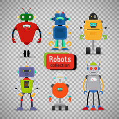 Cute cartoon robots on transparent background