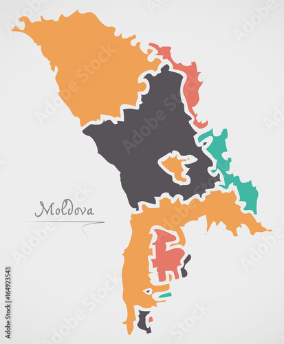 Fotografía Moldova Map with states and modern round shapes