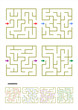 Collection of four different square maze templates suitable for various designs and projects from games and activities for kids to metaphorical business concepts. Answers included. 
