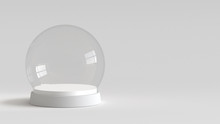 Empty Snow Glass Ball With White Tray On White Background. 3D Rendering.
