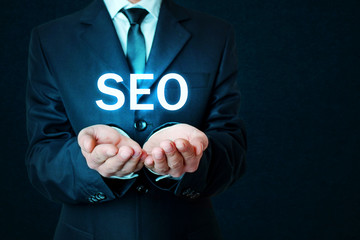 Wall Mural - businessman holding seo word.