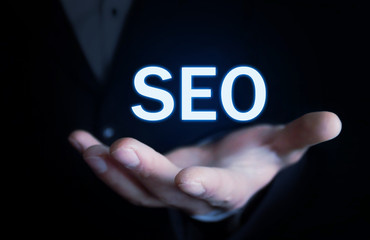 Wall Mural - businessman holding seo word.
