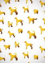 Vertical Card. Pattern With Cute Cartoon Gold Dog Silhouettes. Different Breeds.
