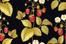 Botanical Seamless Pattern With Strawberry.