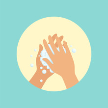 Washing hands with soap palm to palm round vector Illustration