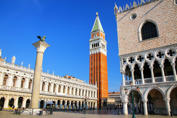 Wall Mural - Piazzetta San Marco with St Mark's Campanile, Lion of Venice statue and Palazzo Ducale in Venice, Italy