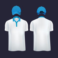Wall Mural - Baseball caps and casual t shirt polo in different sides. Vector illustrations