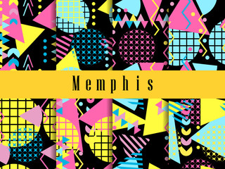 Memphis seamless pattern. Geometric elements memphis in the style of 80's. Vector illustration