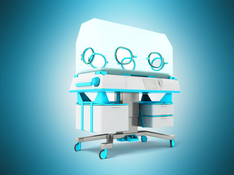 Incubator for children blue 3d rendering on blue background