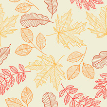Seamless Floral Pattern With Stylized Autumn Foliage. Falling Leaves