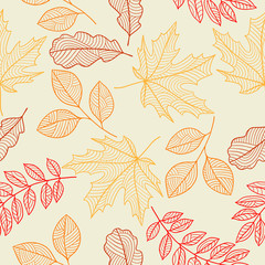 Sticker - Seamless floral pattern with stylized autumn foliage. Falling leaves