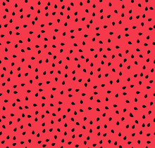 Watermelon Seeds Summer Seamless Pattern, Black Seeds On Red Background
