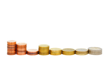 Euro coins on white background isolated