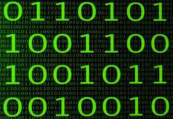 Poster - 3d render of closeup view of binary digits in green