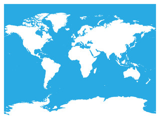 map of world white vector silhouette. high detailed map on blue background.
