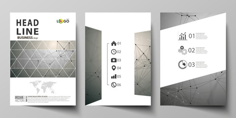 Wall Mural - Business templates for brochure, magazine, flyer, booklet. Cover design template, flat layout in A4 size. Chemistry pattern, molecule structure on gray background. Science and technology concept.
