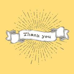 Wall Mural - Thank you! Thank you text on vintage hand drawn ribbon. Graphic art design on yellow background.