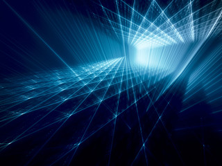 Poster - Abstract background. Fractal graphics series. Three-dimensional composition of textured grids. Blue and black colors.